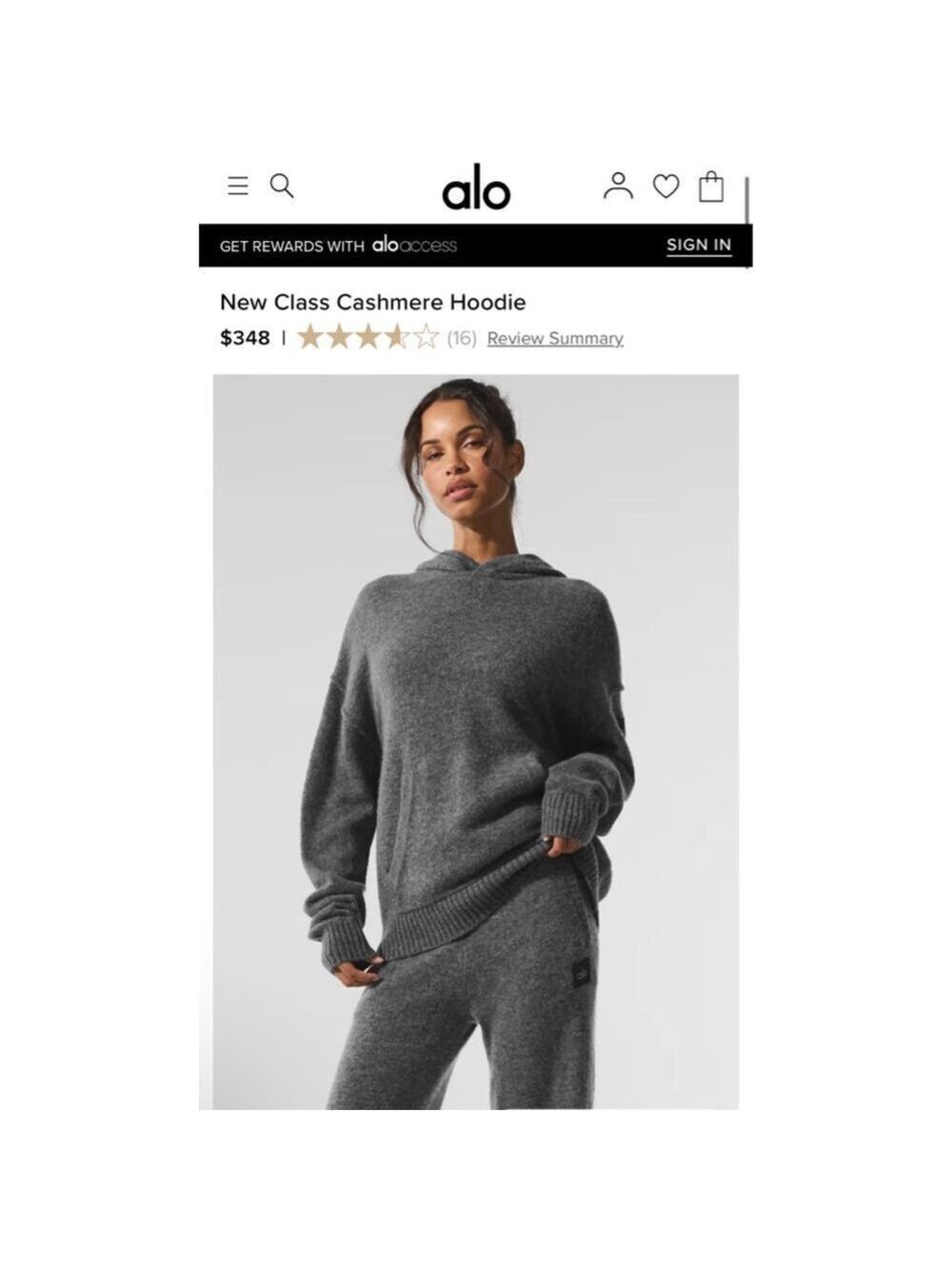 NWT Limited Alo Platinum Grey New Class Cashmere Wool Hoodie S